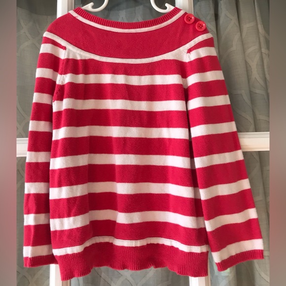 Gymboree size 5-6 yrs reddish pink striped sweater - 2 buttons on one shoulder. - Picture 1 of 5
